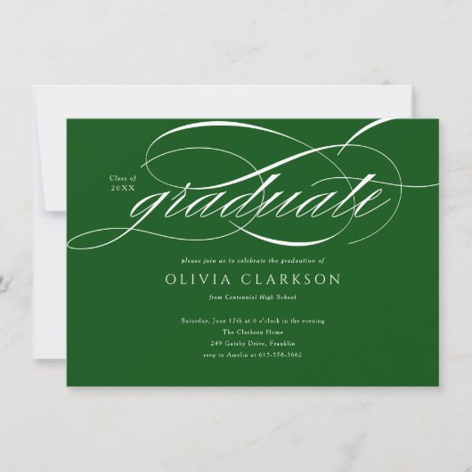 Budget Groen Elegant Script Photo Graduation Party Kaart (Voorkant)