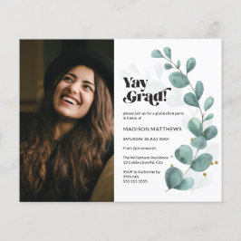 Budget groen eucalyptus foto grad feest uitnodigin