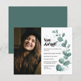 Budget groen eucalyptus foto grad feest uitnodigin