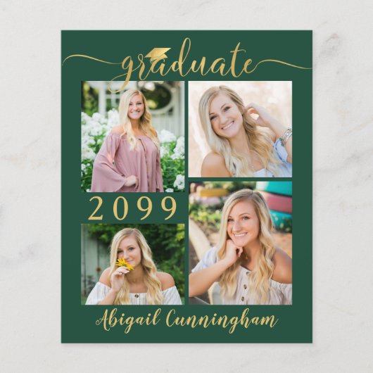 Budget Groen Goud 5 Foto Afstuderen Aankondiging (Voorkant)