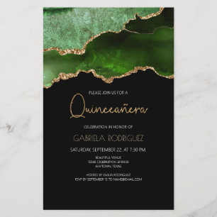 Budget Groen Goud Agate Quinceañera Uitnodiging