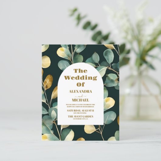 Budget Groen Goud Glitter Eucalyptus Bruiloft (Staand voorkant)