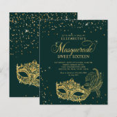BUDGET Groen Goud Glitter Masquerade Sweet 16 (Voorkant / Achterkant)