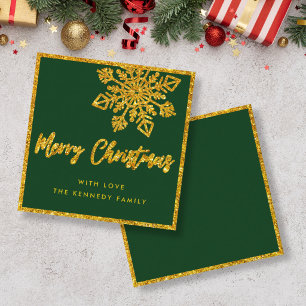 Budget Groen Goud Glitter Sneeuwvlok Mini Kerstmis Notitiekaartje