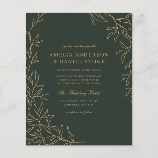 Budget Groen Goud Minimale Uitnodiging van de Huwe (Voorkant)