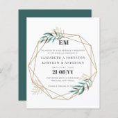 Budget Groen Gouden Geometrische Trouw Uitnodiging (Voorkant / Achterkant)