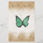 Budget Groen Gouden Vlinder Baby shower Uitnodigin (Achterkant)