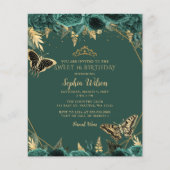 Budget Groen Gouden Vlinder Sweet 16 Uitnodiging (Voorkant)