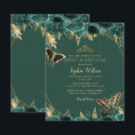 Budget Groen Gouden Vlinder Sweet 16 Uitnodiging<br><div class="desc">Budget Elegante Smaragdgroene Gouden Bloemige Vlinders Sweet 16 Uitnodiging</div>