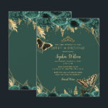 Budget Groen Gouden Vlinder Sweet 16 Uitnodiging<br><div class="desc">Budget Elegante Smaragdgroene Gouden Bloemige Vlinders Sweet 16 Uitnodiging</div>