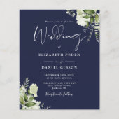 Budget groen Navy Blue Trouw Uitnodiging (Voorkant)