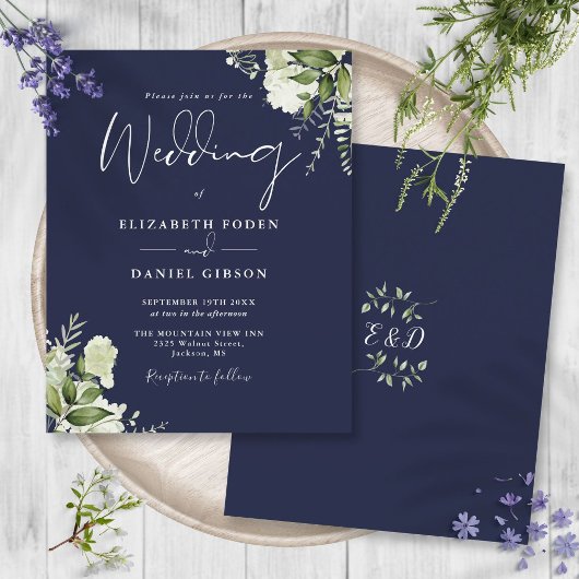 Budget groen Navy Blue Trouw Uitnodiging