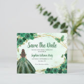Budget Groen Prinses Quinceañera Save the Date (Staand voorkant)