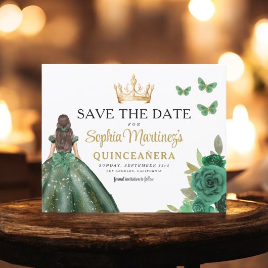 Budget Groen Prinses Quinceañera Save the Date Flyer