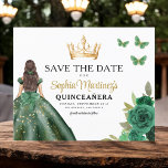 Budget Groen Prinses Quinceañera Save the Date Flyer<br><div class="desc">Kondig uw speciale dag aan met een betoverende Emerald Green Princess Quinceañera Save the Date-uitnodiging. Met een vorstelijk smaragdgroen kleurenpalet en elegante details zet deze uitnodiging de toon voor een koninklijk feest. Versierd met delicate accenten geschikt voor een prinses, het perfect vangt de magie van uw aanstaande quinceañera. Dit tijdloze...</div>