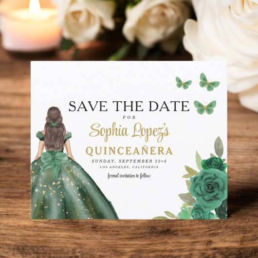 Budget Groen Prinses Quinceañera Save the Date Flyer