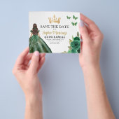 Budget Groen Prinses Quinceañera Save the Date Flyer (Hand)