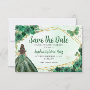 Budget Groen Prinses Quinceañera Save the Date Notitiekaartje