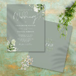 Budget Groen Sage Groene Bruiloft Uitnodiging<br><div class="desc">Deze elegante budgettaire botanische groenery verlaat de trouwuitnodiging...  kan gepersonaliseerd worden met je informatie in de chique typografie met je monogram initialen aan de achterkant. Ontworpen door: Thisnotme©</div>