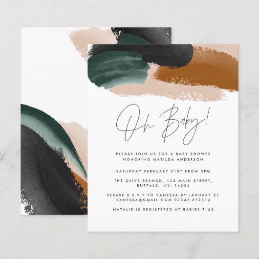 Budget Groen terracotta abstract baby shower (Voorkant / Achterkant)