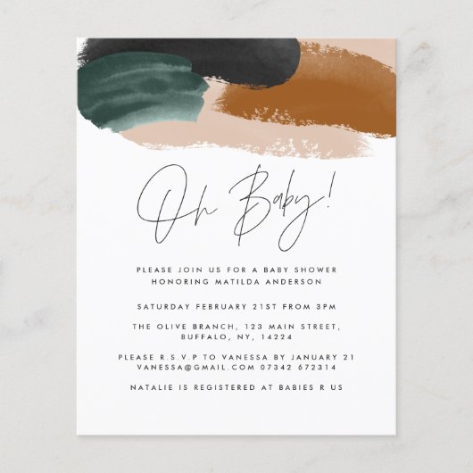 Budget Groen terracotta abstract baby shower (Voorkant)