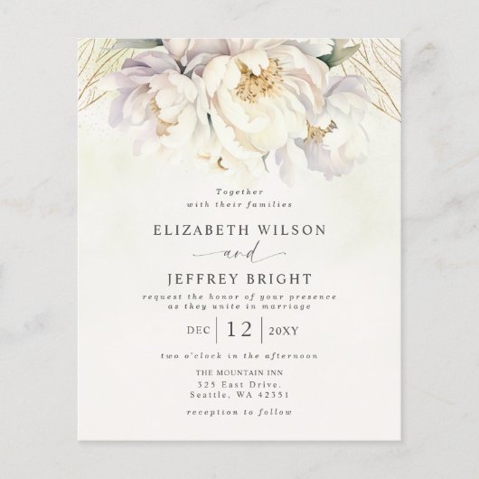 Budget Groen Wit Bloemen Bruiloft Uitnodigingen (Voorkant)