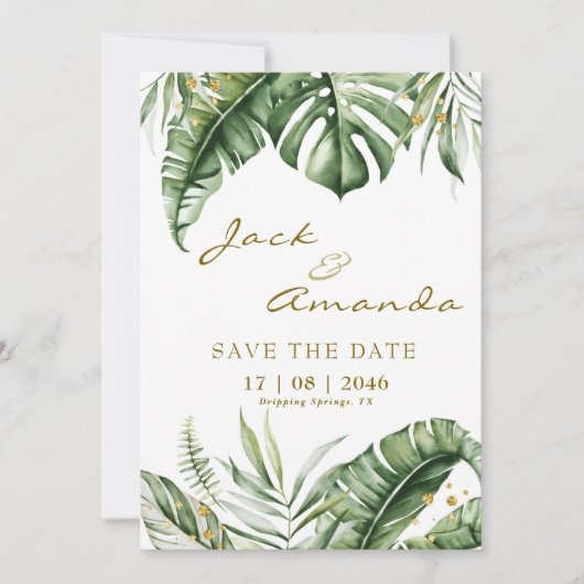 Budget groene blaadje boho bruiloft save the date  kaart (Voorkant)