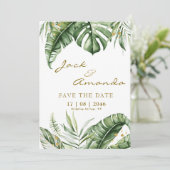 Budget groene blaadje boho bruiloft save the date  kaart (Staand voorkant)