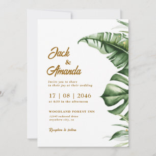Budget groene blaadje boho trouwkaart kaart