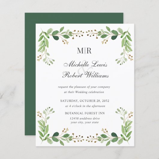 BUDGET Groene bladeren Zomer Lente Garden bruiloft (Voorkant / Achterkant)