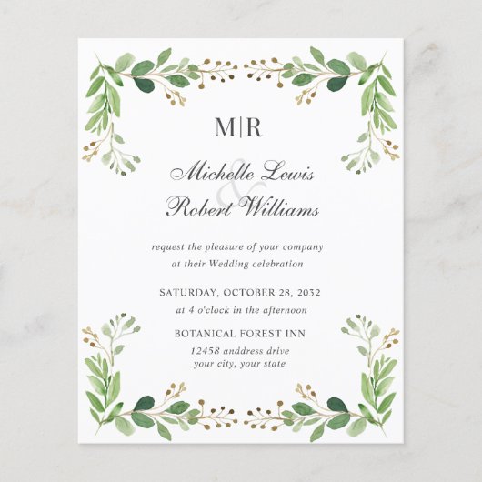 BUDGET Groene bladeren Zomer Lente Garden bruiloft (Voorkant)