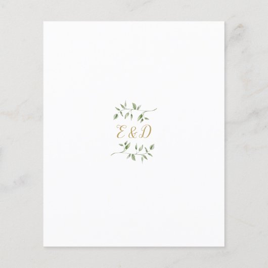 Budget groene bloemen gouden trouwuitnodiging (Achterkant)