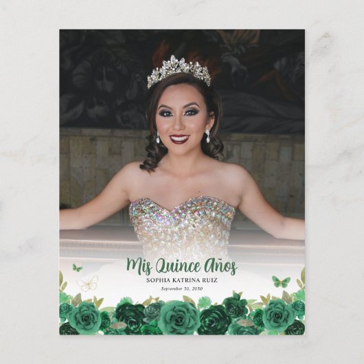 Budget Groene Bloemen Quinceañera Foto Dank u (Achterkant)