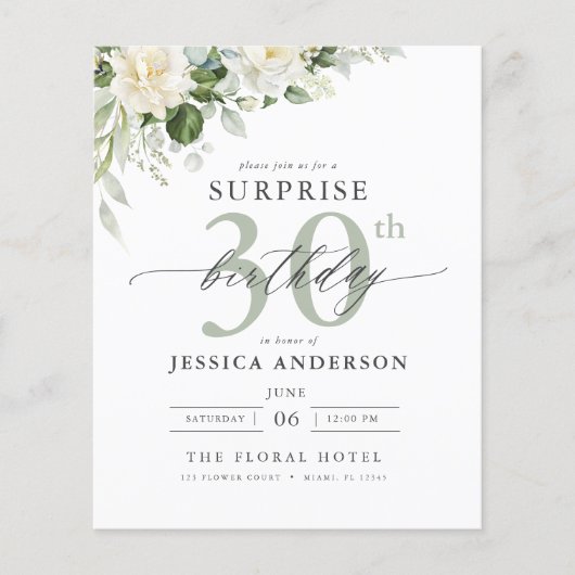 Budget Groene Bloemen Verrassing Verjaardag Uitnod (Voorkant)