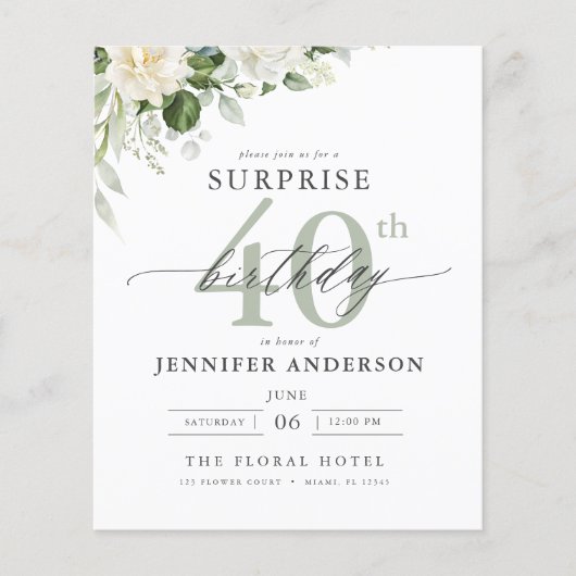 Budget Groene Bloemen Verrassing Verjaardag Uitnod (Voorkant)