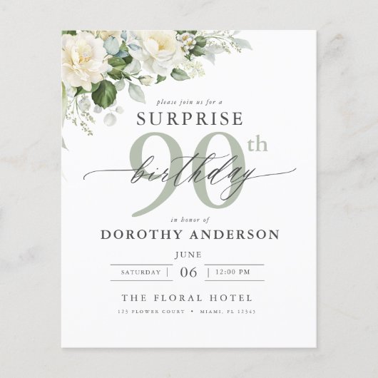 Budget Groene Bloemen Verrassing Verjaardag Uitnod (Voorkant)