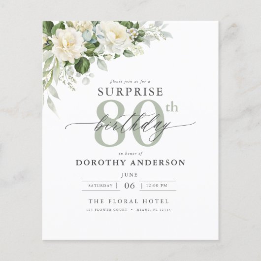 Budget Groene Bloemen Verrassing Verjaardag Uitnod Flyer (Voorkant)