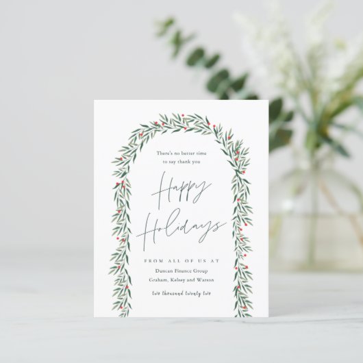Budget Groene Boog Script Bedrijfs Kerstkaart (Staand voorkant)