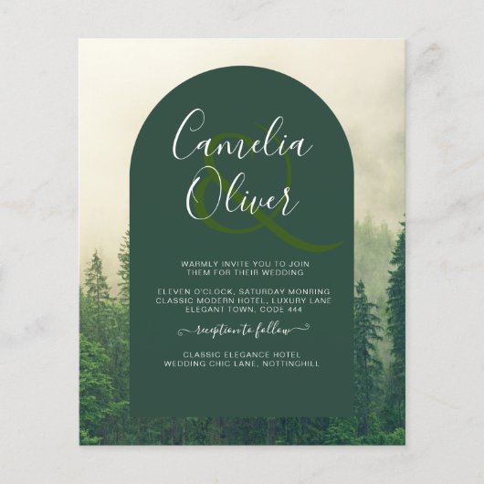 BUDGET Groene bos berg dennenbomen bruiloft Flyer (Voorkant)