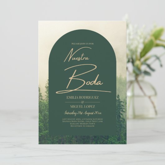 BUDGET Groene Bos Dennenbomen Trouw UITNODIGING BO (Staand voorkant)