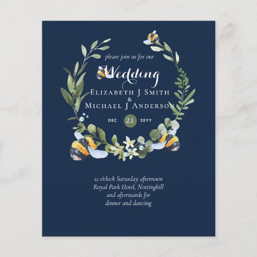 BUDGET Groene Eucalyptus Bijen Trouw Uitnodigingen (Voorkant)