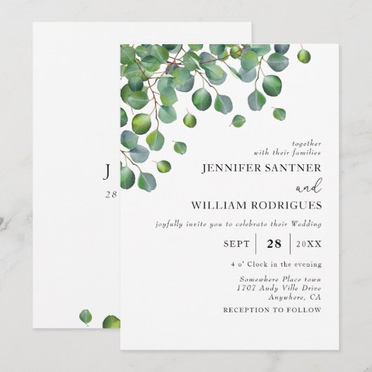 Budget Groene Eucalyptus Foliage Bruiloft Kaart (Voorkant / Achterkant)