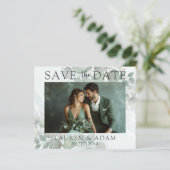 Budget Groene Eucalyptus Trouwkaart Save the Date (Staand voorkant)
