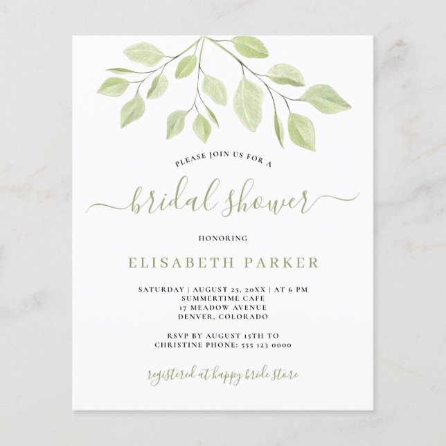 BUDGET groene foliage bridal doucheuitnodiging (Voorkant)
