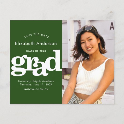 Budget Groene Foto Save Datum Afstuderen Uitnodigi (Voorkant)
