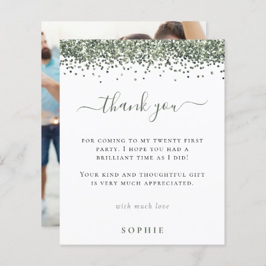 Budget Groene Glitter Foto 21st Birthday Dank u (Voorkant / Achterkant)