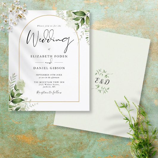 Budget groene gouden boog trouwkaart