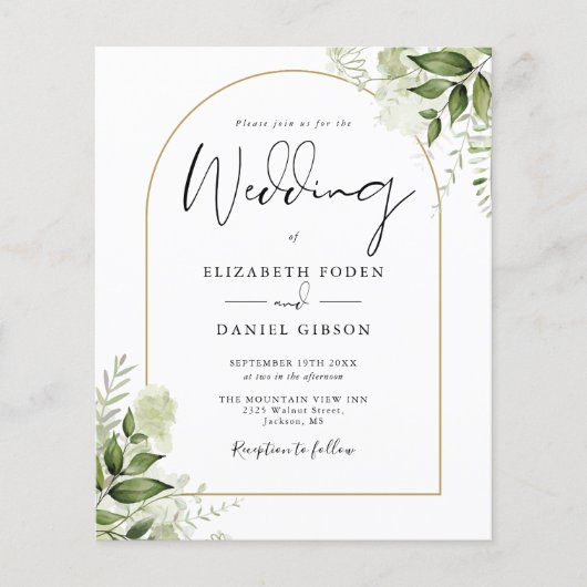 Budget groene gouden boog trouwkaart (Voorkant)