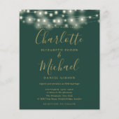 Budget Groene Gouden Lichten Foto Bruiloft Uitnodi (Voorkant)