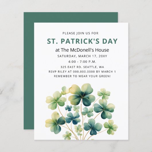 Budget Groene Klaver Shamrock St Patricks Invite (Voorkant / Achterkant)